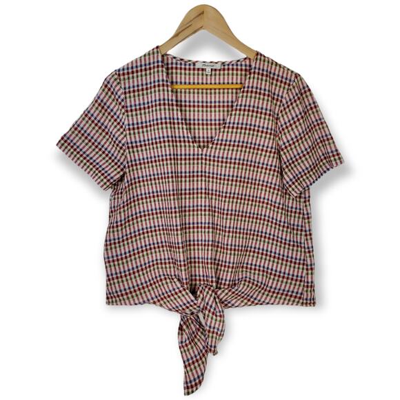 Madewell SZ M Novel Tie-Front Top in Rainbow Gingham Check - Picture 2 of 6
